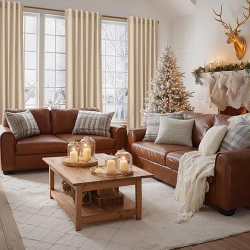 NICETOWN Beige Room Darkening Curtains for Backdrops, Thermal Insulated Noise Reducing Velvet Curtains for Film, Extra Long Window Curtains for Large Door Windows (2 Panels, 52" Wide x 134" Long) - Thumbnail 4