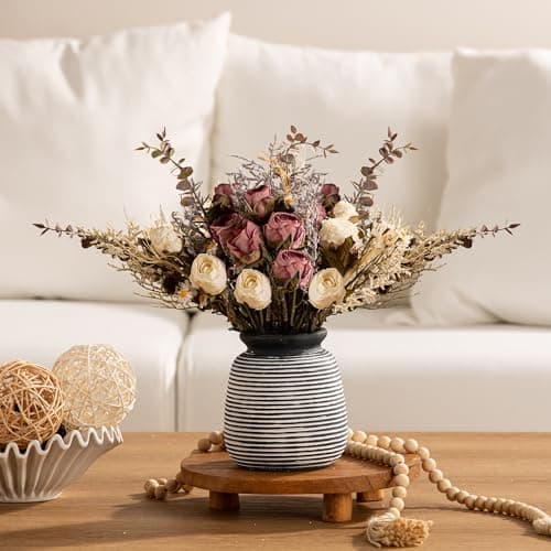 Ceramic Rustic Vase, Small Flower Farmhouse Vases Home Decor, 6“ Short Pottery Decorative Pampas Vase for Table Living Room Entryway Mantel Bookshelf Bedroom Bathroom Kitchen-Black - Thumbnail 3