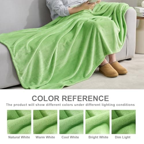 Hansleep Fleece Grass Green Throw XL Blanket, Super Soft Flannel Fuzzy Plush Cozy Blanket for All Seasons, Grass Green, Throw XL 50x70 Inches - Thumbnail 2