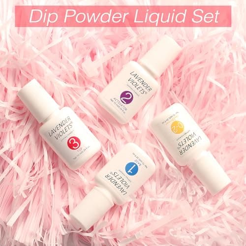 Lavender Violets Dip Powder Liquid Set with Nail Primer, Activator, Base and Top Coat Long Lasting for Dip Powder Nail Kit J781 - Thumbnail 2