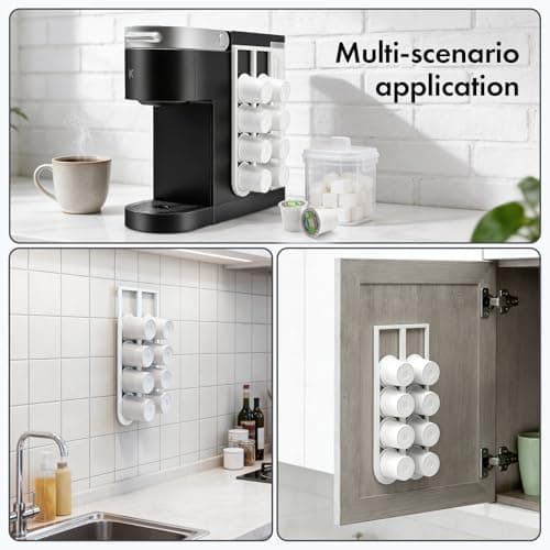 Pilloze 2Pcs White Coffee Pod Holder for Keurig K-Cup, Side Mount Storage Organizer, Wall Mount Design, Space Saving K cup holder, Perfect for Counters Small Space(2 Packs/for 16 K Cups) - Thumbnail 5