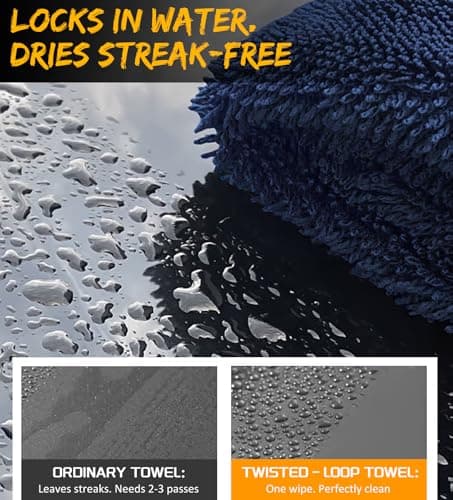 YeewayVeh 2-Pack Long-Reach Pro Car Drying Towels, 48"x32" Extra Large Super Absorbent Towels, High GSM Twisted Loop, Streak-Free Single-Sided Microfiber for Car Detailing, SUV, Truck (Dark Blue) - Thumbnail 4