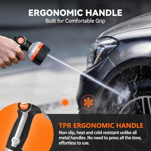 VOXON Hose Nozzle Heavy Duty 10 Spray Patterns - Metal Garden Water Hose Sprayer with Thumb Flow Control | On Off Valve, Nozzle Sprayer for Lawn & Plant Watering, Car & Pet Washing - Thumbnail 5
