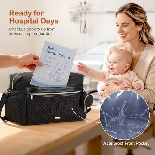 Lekesky Diaper Bag Tote for Mom, 37L Large Diaper Tote Bag, Baby Hospital Bag for Women Labor Delivery, Travel Diaper Bag with Changing Pad, Pacifier Case, Insulated Pockets, Luggage Sleeve, Black - Thumbnail 5