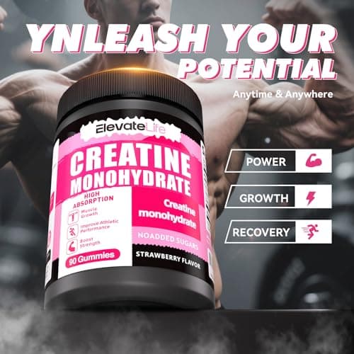 NSFCertified Creatine Monohydrate Gummies 5000mg for Men & Women, Chewables Creatine Monohydrate for Muscle Strength, Muscle Builder, Energy Boost, Pre-Workout Supplement(90 Count)-Strawberries - Thumbnail 6