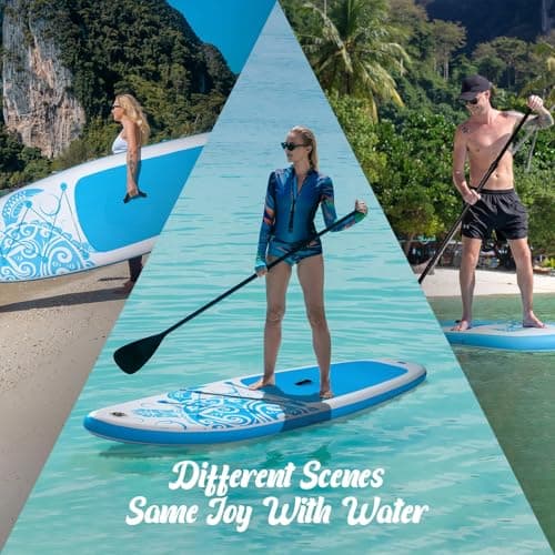 FEATH-R-LITE Inflatable Paddle Board Stand Up Paddleboards for Adults SUP with Premium Accessories Pump, Adjustable Paddle, Leash, Three Fins, Backpack (Light Blue) - Thumbnail 5