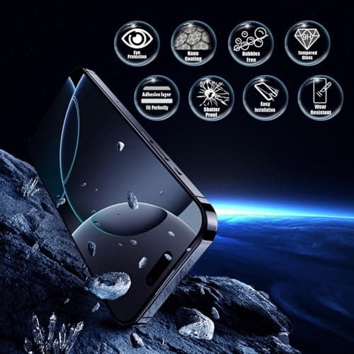 JESOHO Screen Protector for iPhone 16 Pro & iPhone 17[6.3 Inches],3RD Colorless Anti-Blue Light Tempered Glass Films,HD Clear, 9H Hardness, No Bubbles, Case Friendly 2 Pack - Thumbnail 5
