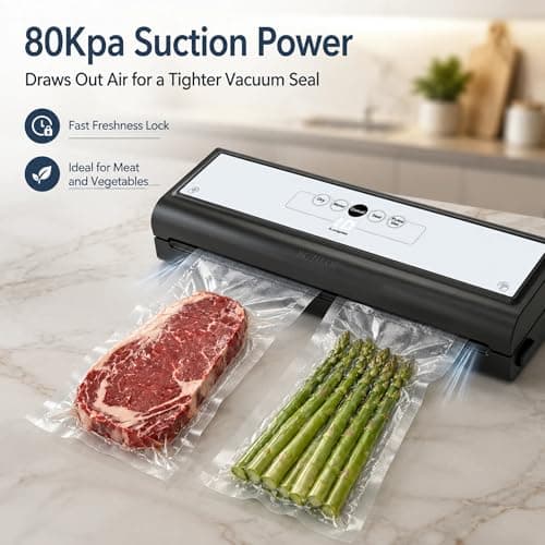 BCTILOP Food Vacuum Sealer Machine with Digital Timer 5-in-1 Pulse/Dry/Moist Modes, 10 Vacuum Bags, External VAC for Jars/Containers, 80 Kpa Automatic Food Sealer for Meal Prep, Compact - Thumbnail 6