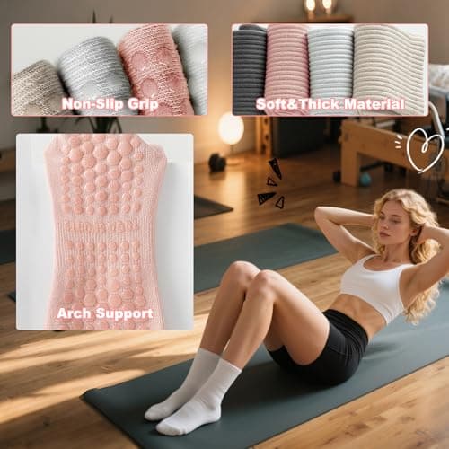 BISOUSOX Pilates Socks Grip Socks, Grippy Sock Woman Yoga Slipper Crew Ankle Non Slip Sticky Barre Ballet Sock Hospital - Thumbnail 3