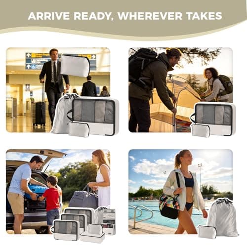 8-Piece Compression Packing Cubes for Travel, Ultralight Aesthetic Luggage Organizer Set, Space Saving Double Zipper Design for Carry-On & Suitcase Organizer, Travel Essentials- Beige - Thumbnail 5