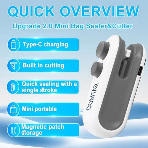 2in1 Mini Bag Sealer With Cutter And Magnet- Heat Seal & Cutter, Portable Handheld Chip Bag Sealer for Snacks, Candies & Food Storage (White, 1 PACK) - Thumbnail 3