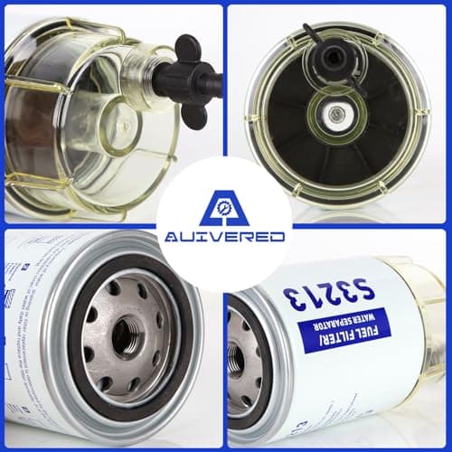 AUIVERED S3213 Fuel Water Separator Filter with Bowl - Replacement for 3/8 Inch NPT Outboard Motor - Fit Mercury Yamaha Marine Engines - Replaces S3214, 35-60494-1, 18-7932-1, 18-17928, 35-809097 - Thumbnail 3