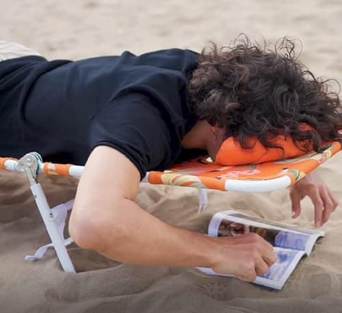 SUNNYFEEL Lounge Beach Chair for Adults with Face Hole, Backpack Reclining Beach Chairs Lay Flat, Sun Face Down Tanning Chair, Portable Folding Camping Cot for Outside Pool, Sunbathing, Reading - Thumbnail 5