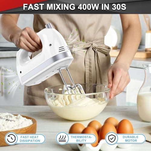 Lord Eagle Hand Mixer Electric Handheld 400W, 5-Speed Lightweight Kitchen Mixer with Storage Case, 5 Stainless Steel Attachments for Baking Cake Egg Cream Food Beater, Turbo+Eject Button - Thumbnail 6