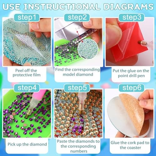 Ekuxom 8 PCS Diamond Art Coasters Kits- Paw Diamond Painting Coasters Kits with Holder Cork Pads-DIY Crystal Full Drill Rhinestone Drink Coaster for Crafts Gifts - Thumbnail 6