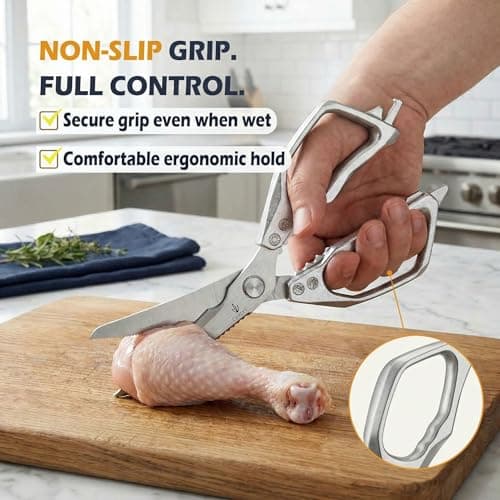 Heavy Duty Kitchen Shears Set of 2, Stainless Steel Kitchen Scissors for Cutting Chicken, Meat & Bones, Aluminum Alloy Handle, Ultra Sharp Serrated Blades, Dishwasher Safe - Thumbnail 4