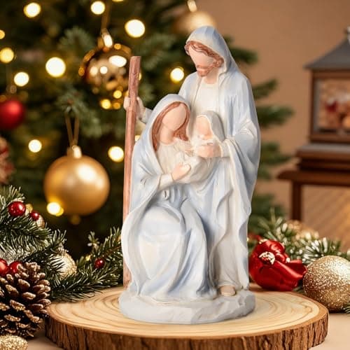 Vofstand 10" Nativity Scene Set Holy Family Ornament Statue Indoor Jesus Christmas New Year Decor Gift Hand-Painted Resin Figurines - Thumbnail 4