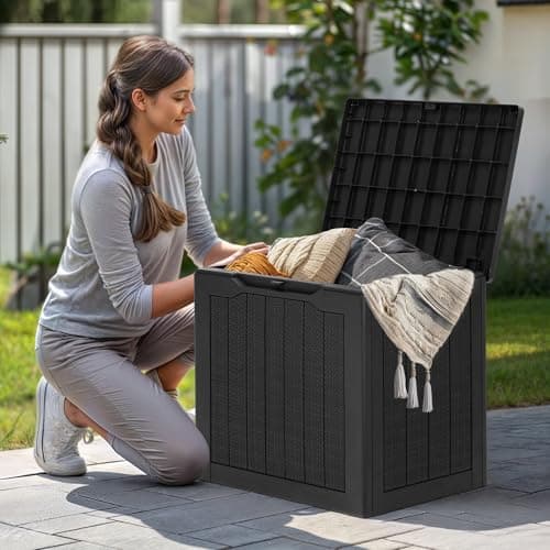 YITAHOME 30 Gallon Outdoor Storage Box, Small Water Resistant Resin Deck Box, Indoor Outdoor Lockable Rattan Storage Container for Patio, Garden, Cushions, Tools, Equipment (Black) - Thumbnail 5