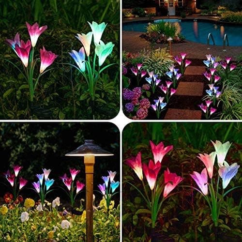 SOLARBABY Solar Lights Outdoor - Lily Flower Solar Garden Lights, 4 Pack Lights Outdoor Waterproof Multicolor Changing LED Flower with Bigger Lily for Patio Yard Pathway Balcony Outdoor Décor - Thumbnail 3