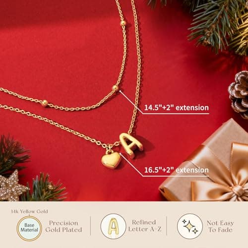 adoyi Easter Basket Stuffers Heart Initial Necklaces for Women Dainty 14K Gold Plated Heart Initial Necklaces Layered Letter Z Pendant Necklace Stack Birthday Valentines Gifts for Women Jewelry - Thumbnail 3