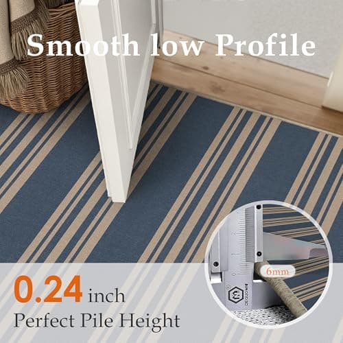PureCozy Striped Easy Jute Rug 3x5 Blue Entryway Carpet Washable Non Slip Office Door Mat Farmhouse Neutral Non Shedding Small Indoor Outdoor Rug for Bathroom Kitchen Bedroom Living Room - Thumbnail 5