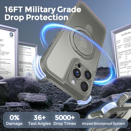 MOCCA Design for iPhone 14 Pro Case with Magnetic Invisible Stand [Full Camera Protection] [Compatible with Magsafe] Military Drop Shockproof Translucent Matte Phone Case Cover 6.1",Titanium Gray - Thumbnail 5