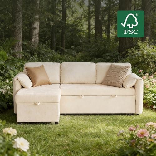 Tbfit 83" Sofa Bed Couch, Pull Out Couch with USB & Type-C Charging, Convertible Sofa Bed with Storage Chaise, Chenille Queen Sleeper Sofa for Small Spaces, Living Room, Apartment, RV, Beige - Thumbnail 4