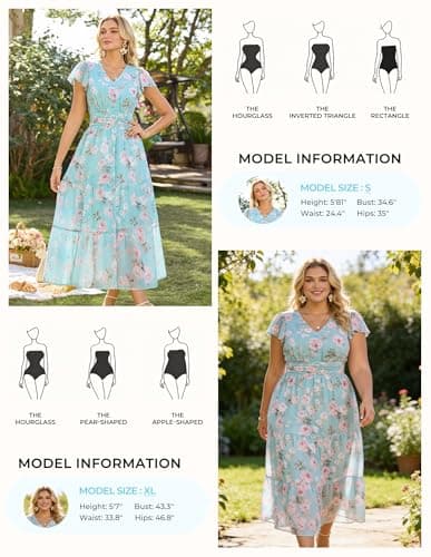 GRACE KARIN Women Summer Dress,Maxi Floral Dresses,Wedding Guest Flowy Dress 2026 Mint Green with Light Pink Roses M - Thumbnail 4