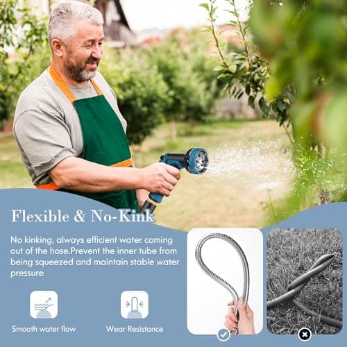 Advinski Garden Hose 100FT, Water Hose with 10 Function Nozzle, Garden Hose Metal with Leak-proof Connectors, No-Kink, Lightweight, Puncture-proof, Pet-proof, Sturdy, 550PSI, Hose for Outdoor, Yard - Thumbnail 6