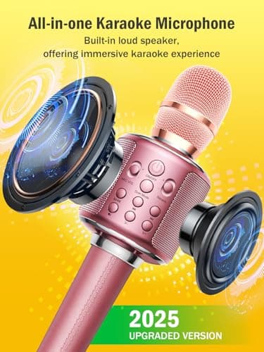 MetFut Wireless Bluetooth Karaoke Microphone, Built-in Loud Speaker for 10H Playback, Add Reverb/Duet Mode/Earbuds Monitoring, Portable Karaoke Machine for Entertainment & Singing Practice (Rose Gold) - Thumbnail 5