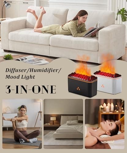 Essential Oil Diffuser, Flame Air Aromatherapy Diffuser, 7 Color Changing Light, Aromatherapy Humidifier with Auto Shut-Off for Home, Bedroom, Yoga, Spa(White) - Thumbnail 6