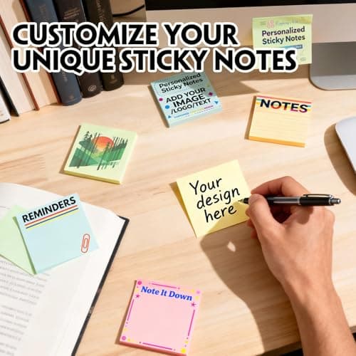Custom Sticky Notes Bulk 3-1000 Pack – 3"x3" Personalized notepads Customized Logo or Text 50 Sheets/Pad for Office, School, Party Supplies, Business Marketing - Thumbnail 2