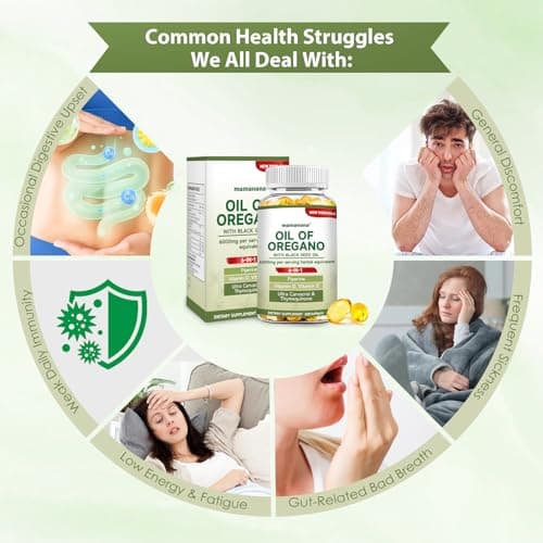 Oil of Oregano with Black Seed Oil Softgels, 6 in 1 Oregano Oil Capsules Organic 6000mg High Potency Carvacrol&Thymoquinone, Non GMO Natural Antioxidants Immune Support Supplement - 60 Capsules - Thumbnail 5