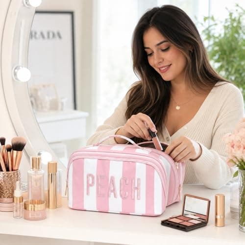 KEQHAULI Personalized Embroidered Makeup Bag, Waterproof Travel Toiletry Bag with Large Capacity, Portable Cosmetic Storage Pouch for Women, Custom Name Wedding Bridesmaid Gift - Thumbnail 4