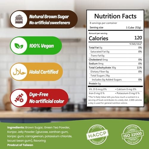 Green Tea Jelly – Vegan, Halal, Gluten-Free, Dye-Free | Jel Dessert made with Natural Brown Sugar & Konjac | 8 Counts (makes 40oz+) - Thumbnail 2