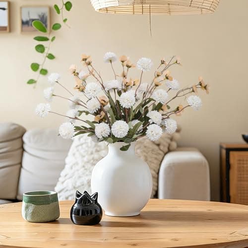 LILUYTO Faux Flowers for Vase,8 pcs Artificial Pom Pom Chrysanthemum Flowers with Wild Flowers,Spring Floral Stems Arrangements for Home Decor, Centerpieces for Tables, Rustic Decorations - Thumbnail 5