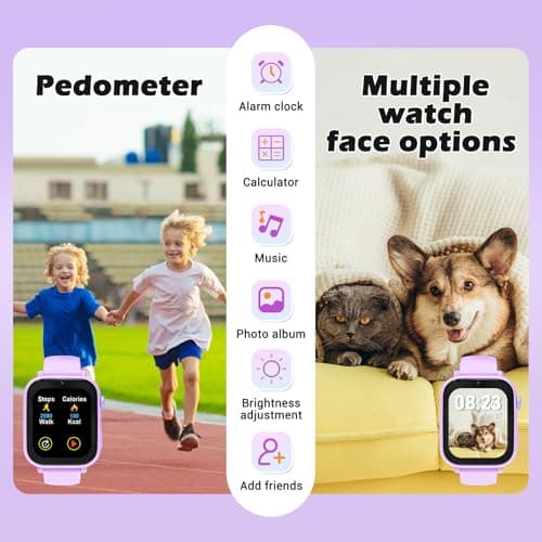 AXYWINBO Kids smart Watches for Girls Boys 4g GPS Call Text-Smart Watch for Kids Game Camera Pedometer Alarm Clock Calculator-Kid Watches for Girls Boys 4-12 Age Gifts Purple - Thumbnail 6