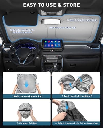 helloleiboo Graphene Car Windshield Sun Shade Car Sun Shade for Windshield with Heat Absorption Coating Foldable Design with UV Protection to Keep Your Car Interior Cooler Silver (Medium-59 × 30 in) - Thumbnail 6