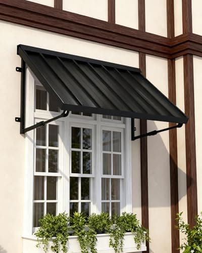 Metal Awning for Door Entrance, 54x24 Inches Adjustable Angle Window Awnings for Patio, Sunsetter Shade Canopy Outdoor Exterior for Front Doors, Windows, Porches, Balconies, Black - Image 1