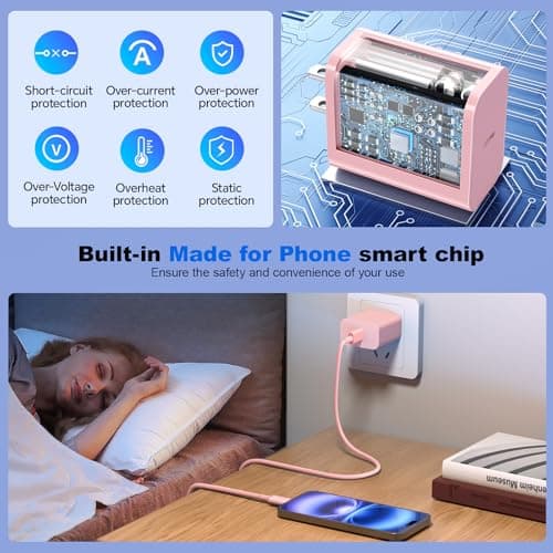 Compatible with iPhone 17 16 Charger Fast Charging,2 Pack USB C Charger Block,Type C Chagers with 6ft USB C Cable Compatible with iPhone 16/15/ Pro Max/Pro/Plus/Pad,Galay S25/S24/Plus/Ultra,Black/Pink - Thumbnail 5