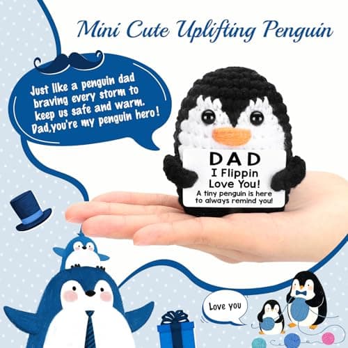 Fathers Day Dad Gifts from Daughter Son Birthday, Handmade Crochet Penguin Father's Day Dad Birthday Gifts, Mini Funny I Love You Gift for Dads Bonus Step Daddy Father Mens Positive Cute Decor - Thumbnail 2