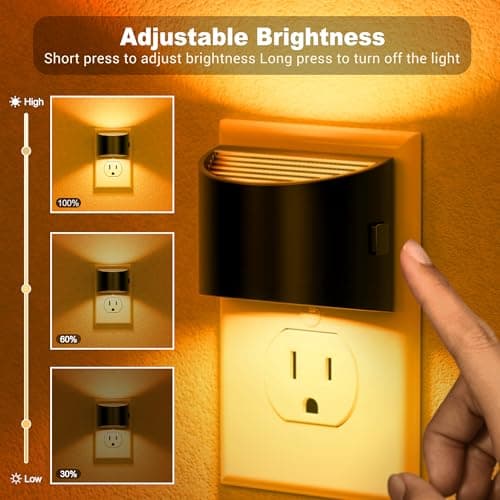 JandCase Night Light, Modern Night Lights Plug into Wall,2 Pack Dusk to Dawn Sensor Nightlight, Amber Brightness Adjustable Nightlight for Kids Bathroom Hallway Kitchen Bedroom Decor - Thumbnail 2