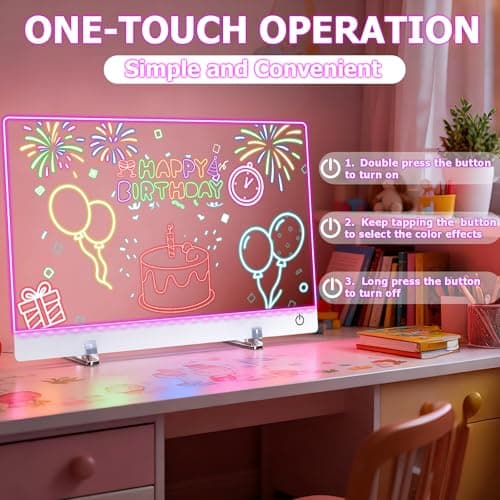 16.8-Inch Led Drawing Board for Kids: Rechargeable Lumiboard LED Drawing Tablet with 7 Colors&3 Dynamic Modes Dry Erase Boards Light Up Drawing Board Toys Birthday Gifts for Grandkids Girls Teens - Thumbnail 5