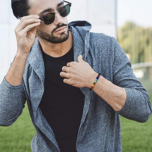 M MOOHAM Bracelets for Men Gifts - Chakra Lava Rock Beaded Tiger Eye Bracelets for Men Adjustable Jewelry Gifts - Thumbnail 2