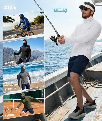 Fishing Shirts for Men with Hood UPF 50+ Sun Shirts Rash Guard Sun Hoodie Mens Long Sleeve UV Protection Shirt UV Shirt with Mask Black Large - Thumbnail 3