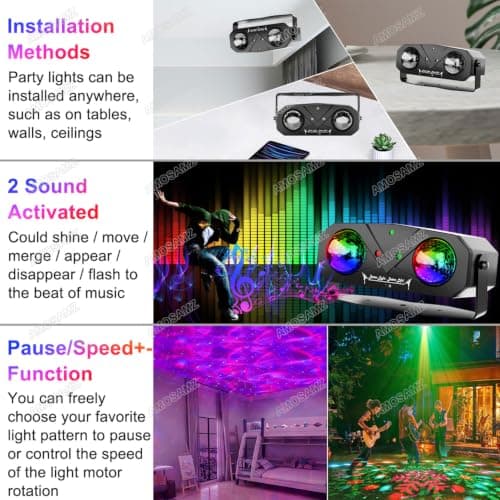 Disco Lights Disco Ball, Sound Activated Party Light with Roating Disco Ball,Star Projector,Ocean Light and Laser Lights for Party DJ KTV Club Wedding Festivals Stage Dancing Christmas - Thumbnail 4