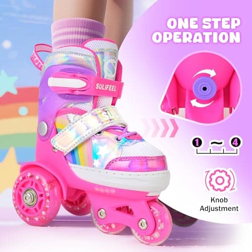 SULIFEEL Rainbow Unicorn 4 Size Adjustable Roller Skates for Girls Boys for Kids Ages 3-5 5-8 6-12 Children Skates Indoor Outdoor - Thumbnail 4