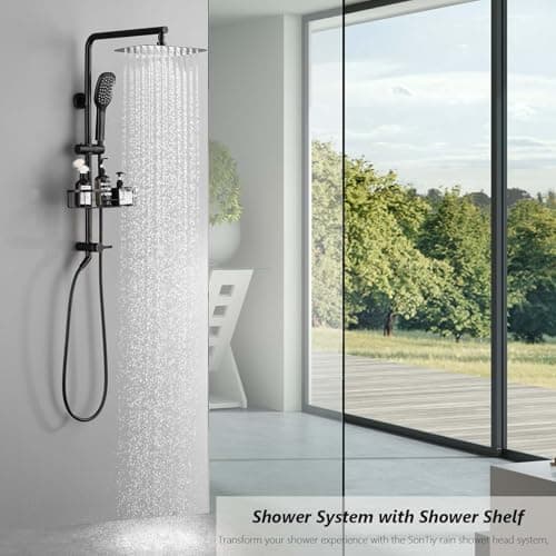 SonTiy Rain Shower Heads System with Handheld Jet Spray, Caddy Shelf and Brass Shower Diverter, Bathroom luxury Shower Faucet Set for Whole Family, 2.5 GPM, Oil Rubbed Bronze - Thumbnail 3