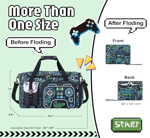 WOOMADA Travel Duffle, Weekend Bag with Wet Pocket & Trolley Sleeve, Gym Dance Bag With Shoe Compartment(Game) - Thumbnail 2