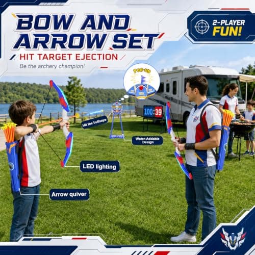 2 Pack Kids Bow and Arrow, LED Light Up Archery Toy Set with 20 Suction Cup Arrows, Standing Target & Arrow Case,Kids Indoor and Outdoor Toys Birthday Gifts Ideas for 3 4 5 6 7 8 9 10 11 12 Year Boys - Thumbnail 2